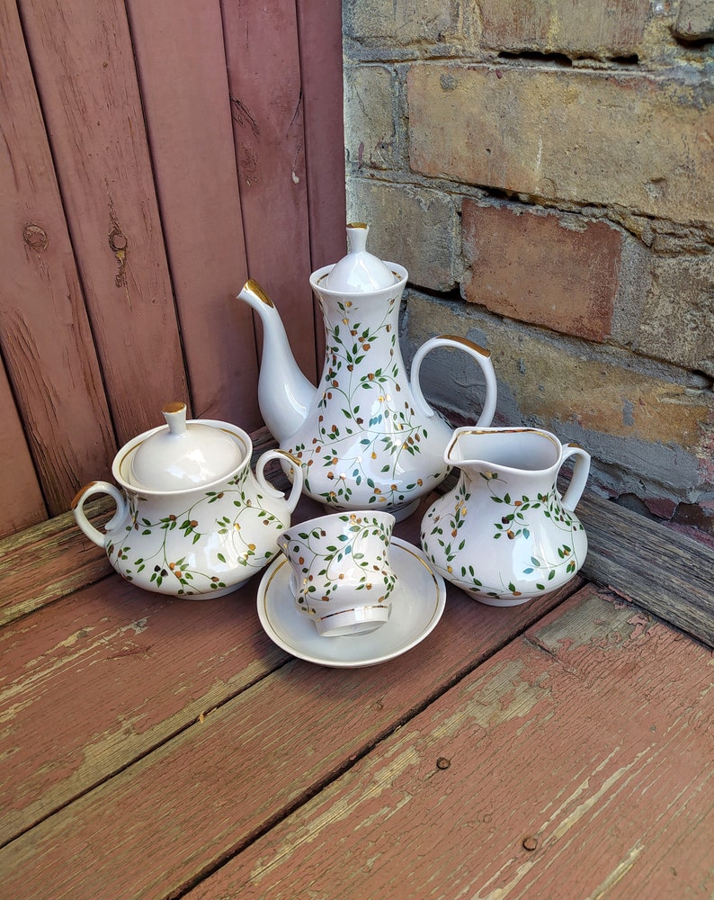 Vintage Coffee Set, Soviet Porcelain, Ceramic Cups, USSR Faience 80s, Original Gift, Home Decor, Table Setting, shops Collectible Thing.