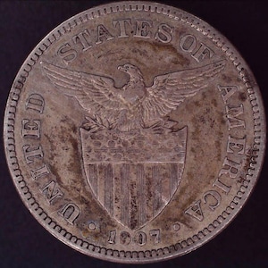 Silver 1907 United States, Philippines 50 Centavos Coin - Early, Better Date