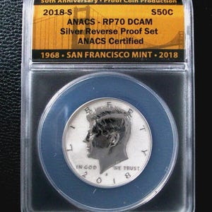 Silver Reverse Proof 2018-S ANACS RP70 Kennedy Half Dollar Coin DCAM - United States
