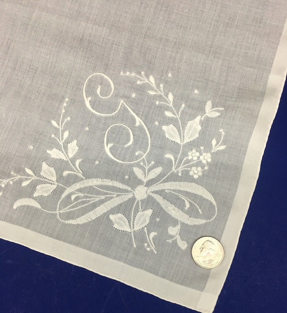 Hand Embroidered Ladies Initialed Handkerchief 14 Cotton Letters