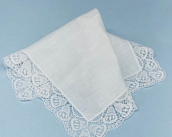 Cotton Lace Handkerchief with Linen Center.  FREE SHIPPING.