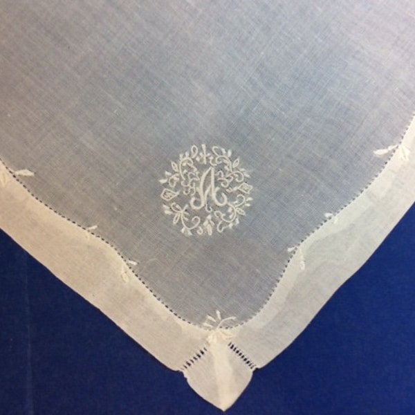 Hand Embroidered Ladies Initialed Handkerchief 14" Cotton, 13 Letters Available FREE SHIPPING.