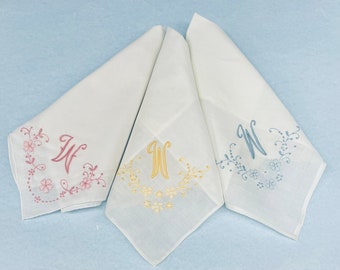 Hand Embroidered Ladies Initialed Handkerchief 14" Cotton,  FREE SHIPPING. Limited Stock