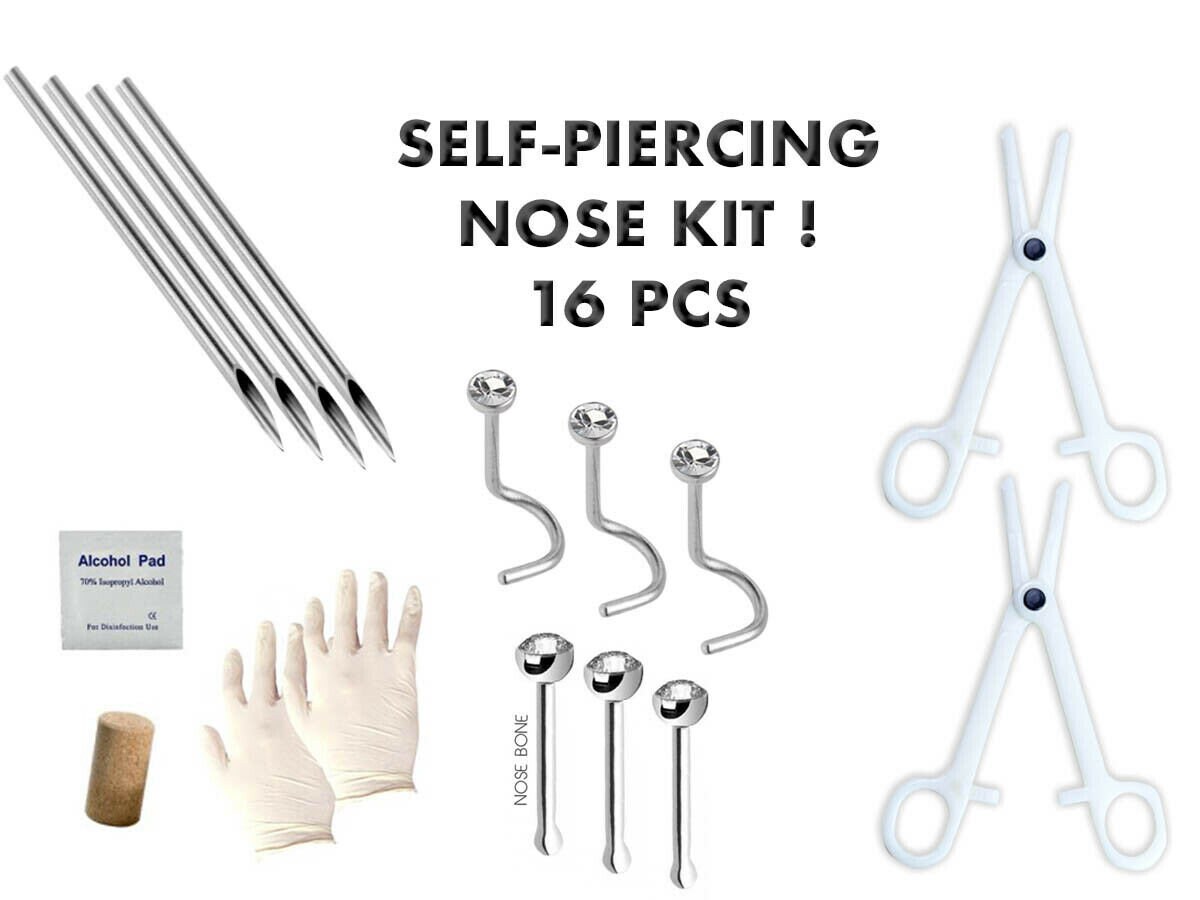 Full 16 pc. Nose SelfPiercing Kit Includes Tools & 6 Etsy