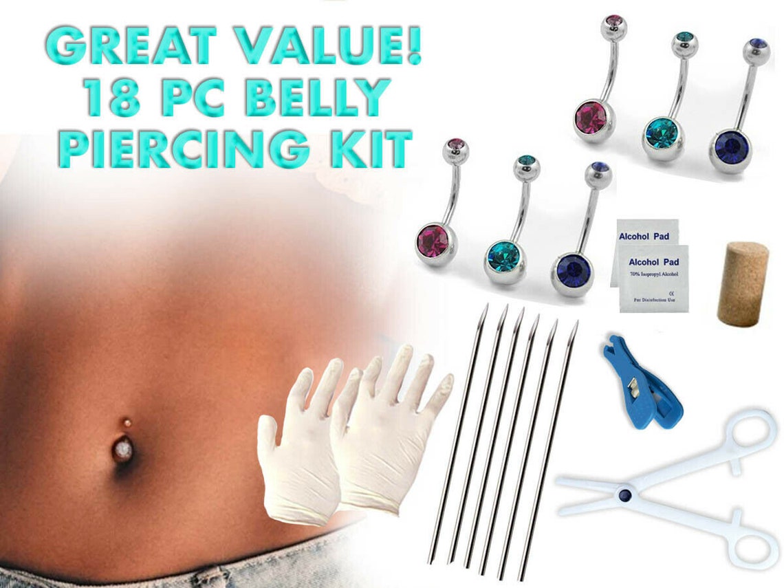 Belly SelfPiercing Kit Sterilized Needles 5 Assorted 14Ga Etsy