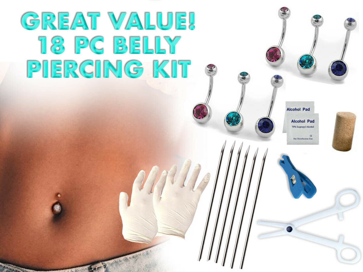 Belly SelfPiercing Kit Sterilized Needles 5 Assorted 14Ga Etsy