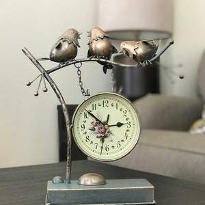 Bird Clock, Metal, Country, Vintage, Antique Clock, Nice Gift for Family, Great Decor for Homes and Cottages