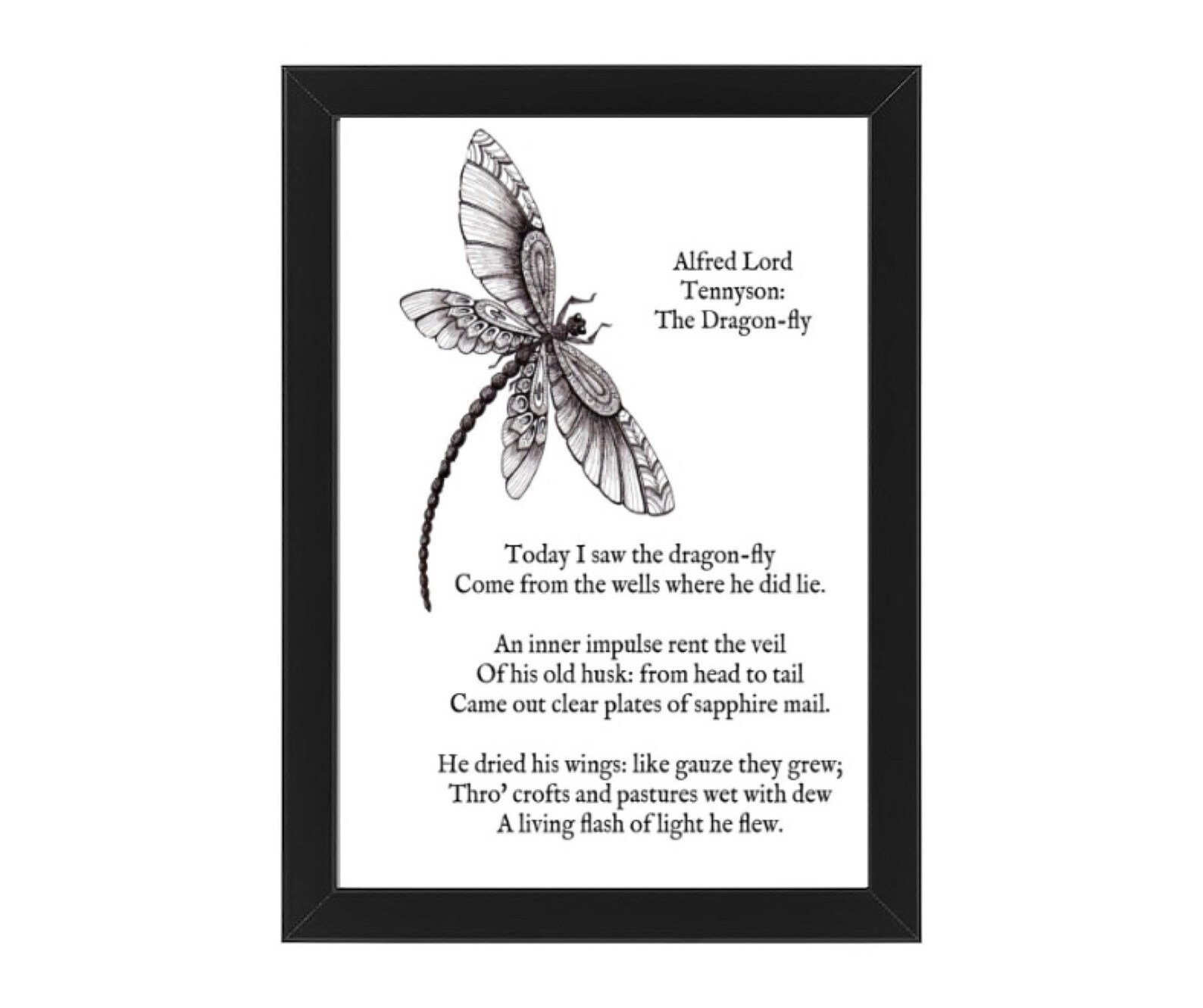 Tennyson The Dragonfly Art Print dragonfly literary Etsy