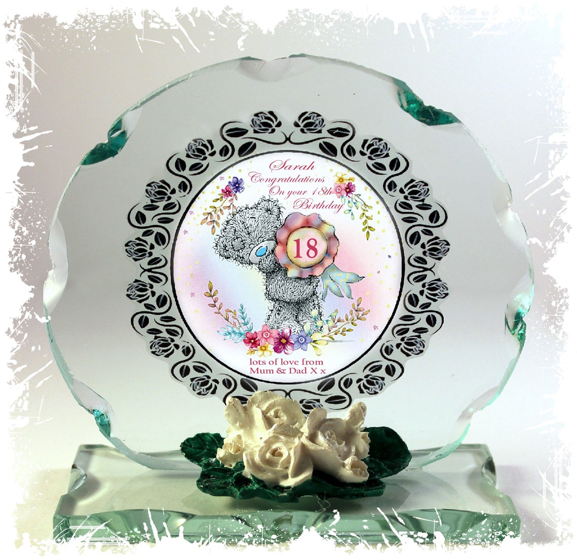 Happy Birthday 18th Teddy Design Cut Glass Round Plaque | Etsy