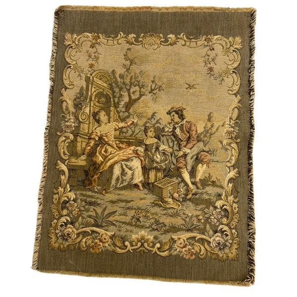 French Fabric Tapestry Pillow Cover Front 16 X 12" Baroque Style Rococo Theme Muted Brown