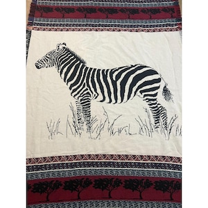 Zebra Woven Throw Blanket With Fringe 66&quot; x 46&quot; Safari Reversible Soft Burgundy
