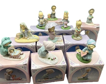 Precious Moments Enesco Miniature Monthly Figurines Set of 10 1980's Preowned