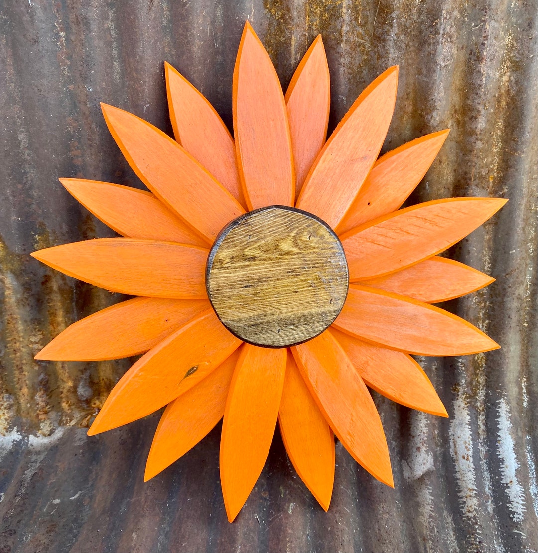 Orange Wooden Flower Wall Decoration Handcrafted From Etsy