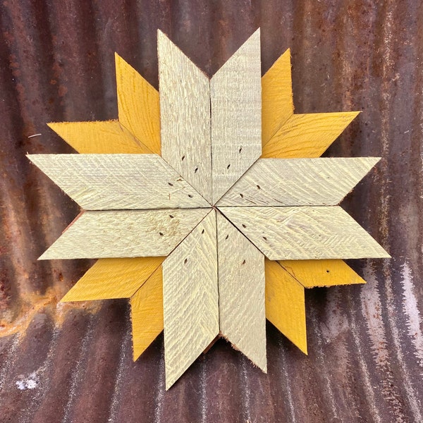 Two tone yellow wood mini barn quilt wall art Handcrafted from reclaimed recycled pine