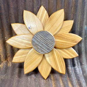 Cedar wall accent wood flower crafted from reclaimed salvaged cedar
