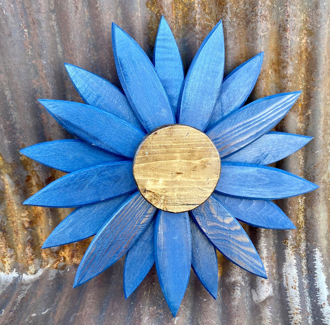 Blue Wooden Flower Wall Art Handmade From Reclaimed Plaster Etsy