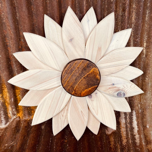 Off white wooden wallflower wall decoration handmade from reclaimed cedar