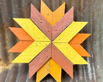 Fall themed miniature barn quilt wall or door decoration handcrafted from upcycled rough sawn plaster slats