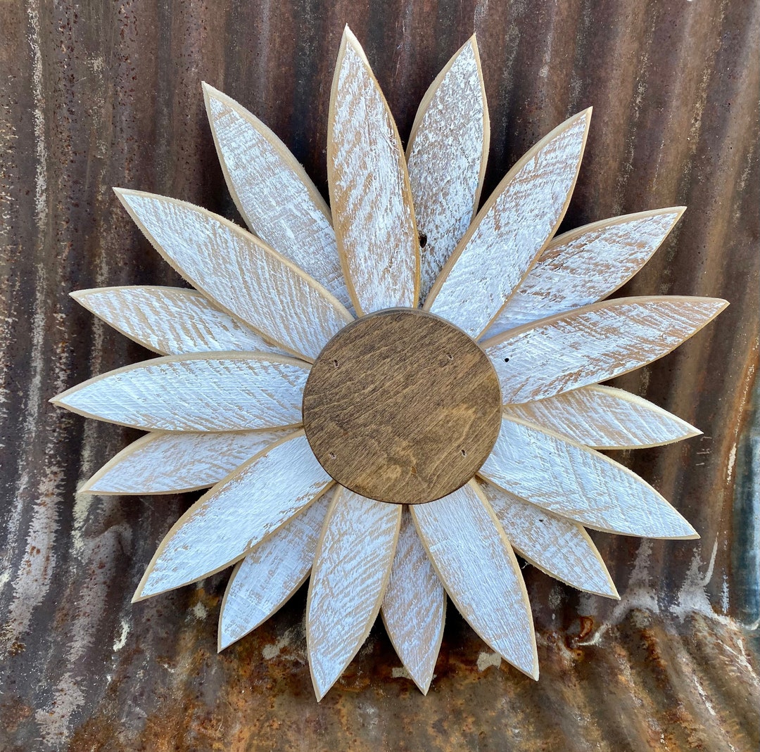 White Wood Flower Wall Hanging Handcrafted From Reclaimed Salvaged Pine