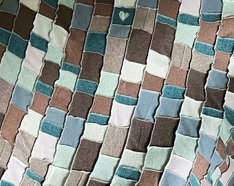 Luxurious Cashmere Blanket Upcycled Handmade Chock Full Of Love (Grey/Blue/Brown)