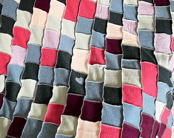 Luxurious Cashmere Blanket Upcycled Handmade Chock Full Of Love (Red/Green/Pink/Blue/Purple)