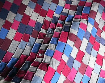 Luxurious Cashmere Blanket Upcycled Handmade Chock Full Of Love (Reds, Blues, Greys)