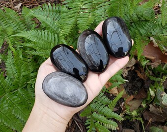 Large Silver Sheen Polished Obsidian Palmstone - Choose Crystal