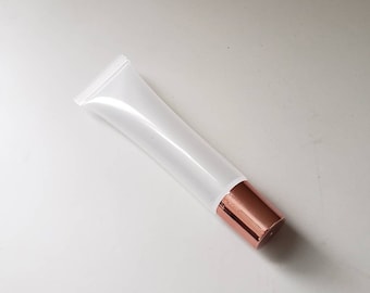 Empty 15ml Chrome Rose gold flat top cap with translucent applicator lip gloss squeeze tubes -WILL NOT RESTOCK