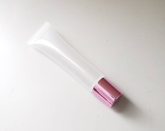 20 Empty 15ml Chrome Pink flat top cap with translucent applicator lip gloss squeeze tubes