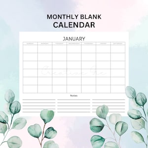SALE | Printable Monthly Undated Digital Calendar| Minimalist Digital Calendar Planner | Letter & A4 Size | Sunday Start | Instant Download