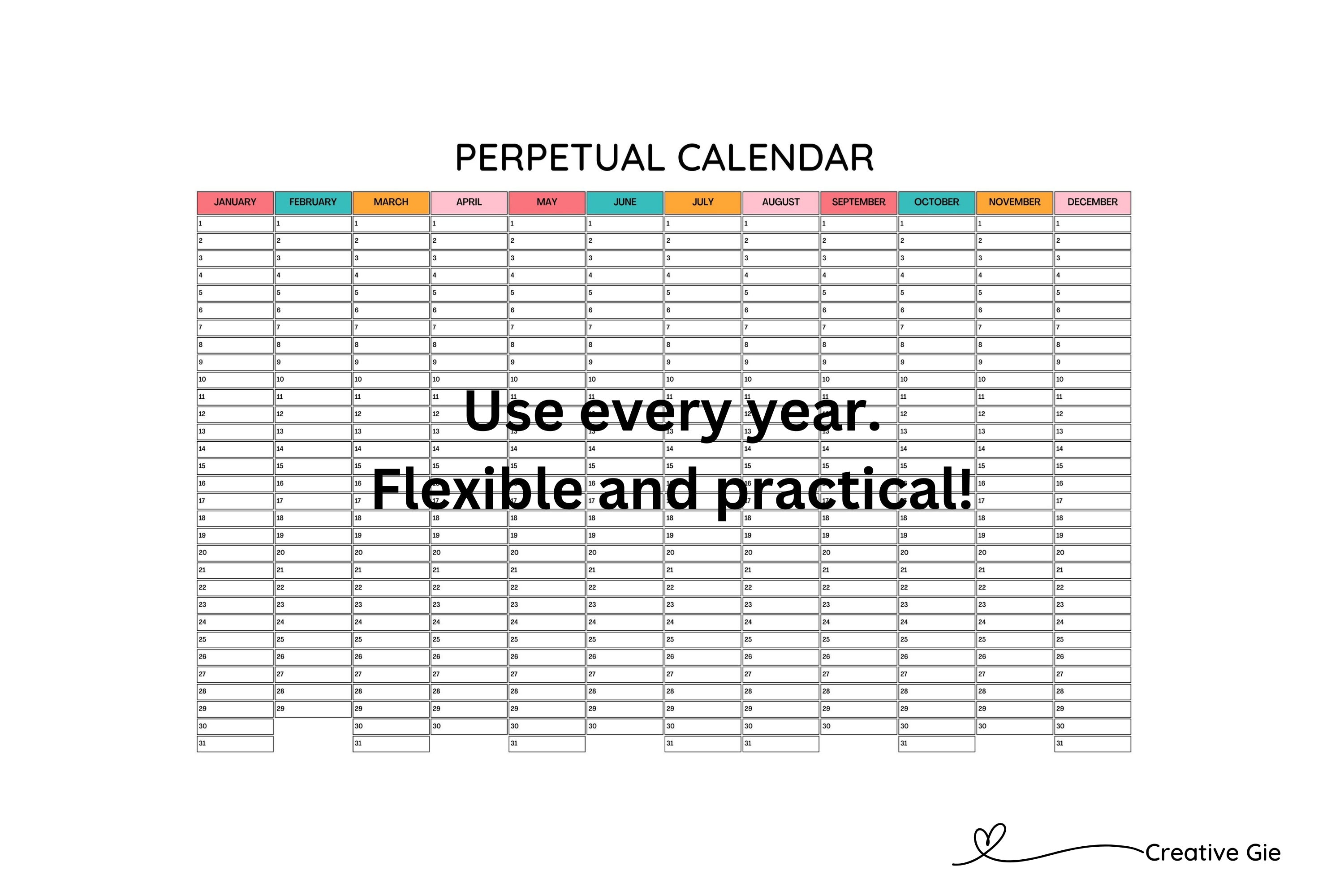 Perpetual Calendar Kmart Printable