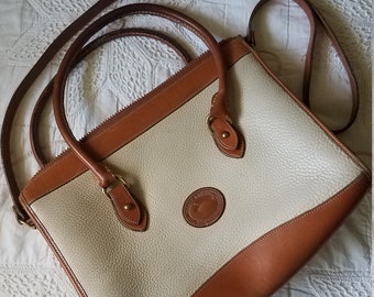 Vintage Dooney & Bourke Satchel Cross Body Beige Brown Leather Purse