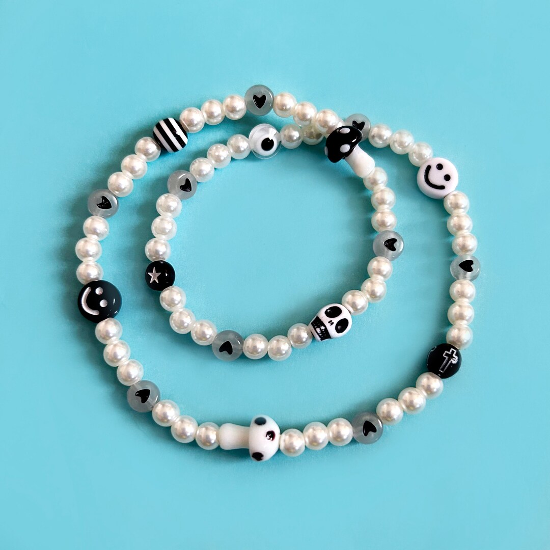 ●VVV● Black Dice Mushroom Pearl Bead Necklace 22FWNK071BKF ○VVV○ Black Dice Mushroom Pearl Bead Necklace 22FWNK071BKF