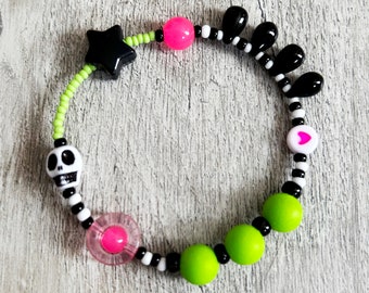 Halloween Sensory fidget bracelet. Sliding star, skull, spinner, silicone, glass and acrylic beads. Adult or child size.