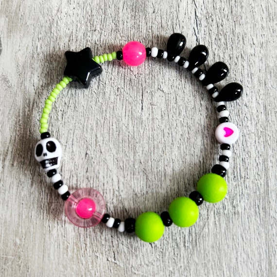 Halloween Sensory Fidget Bracelet. Sliding Star, Skull, Spinner, Silicone,  Glass and Acrylic Beads. Adult or Child Size. 