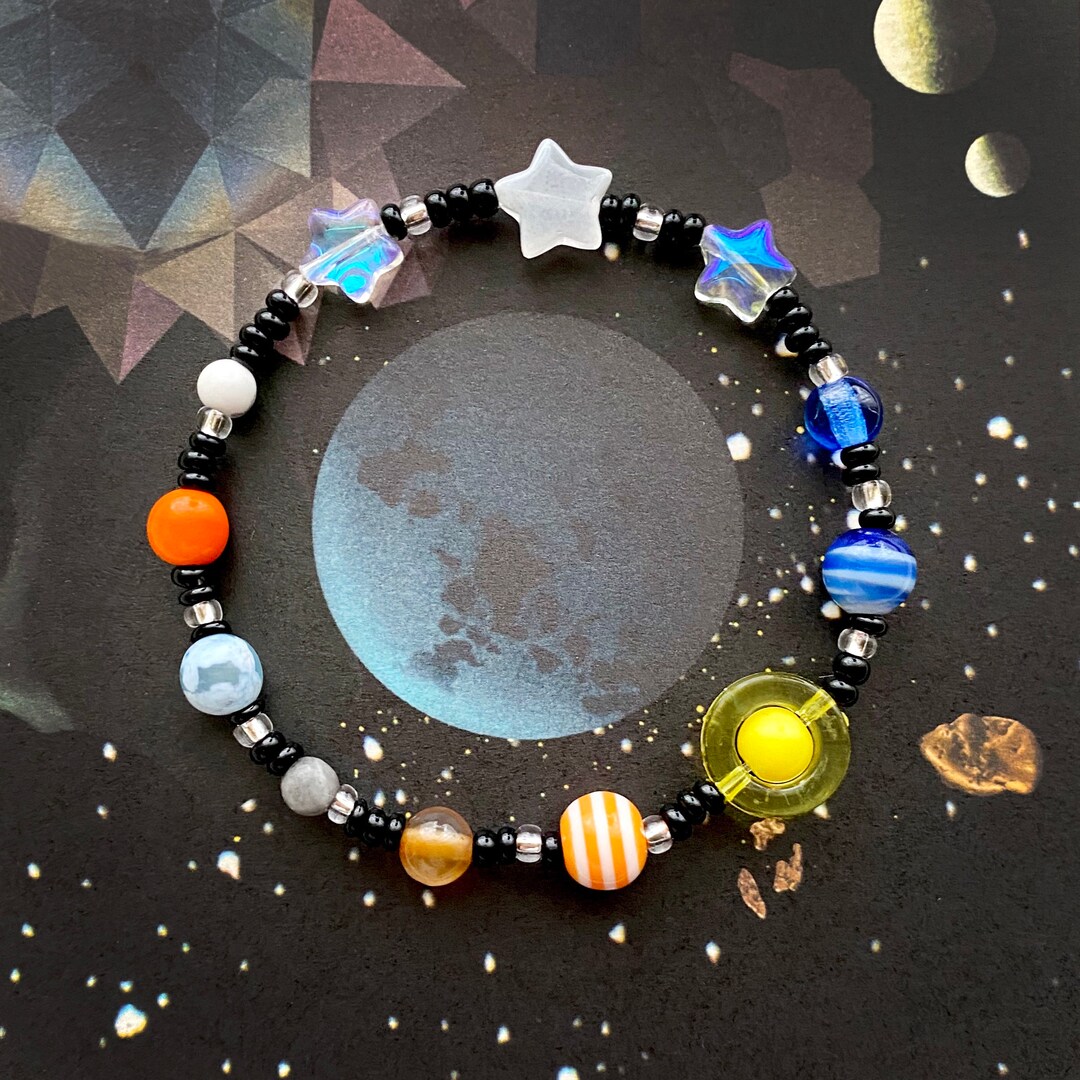 Space Solar System Bracelet. Handmade Beaded Elasticated Etsy