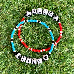 Football team bracelets. Elasticated. Choose your colours. Personalise with any name or word.
