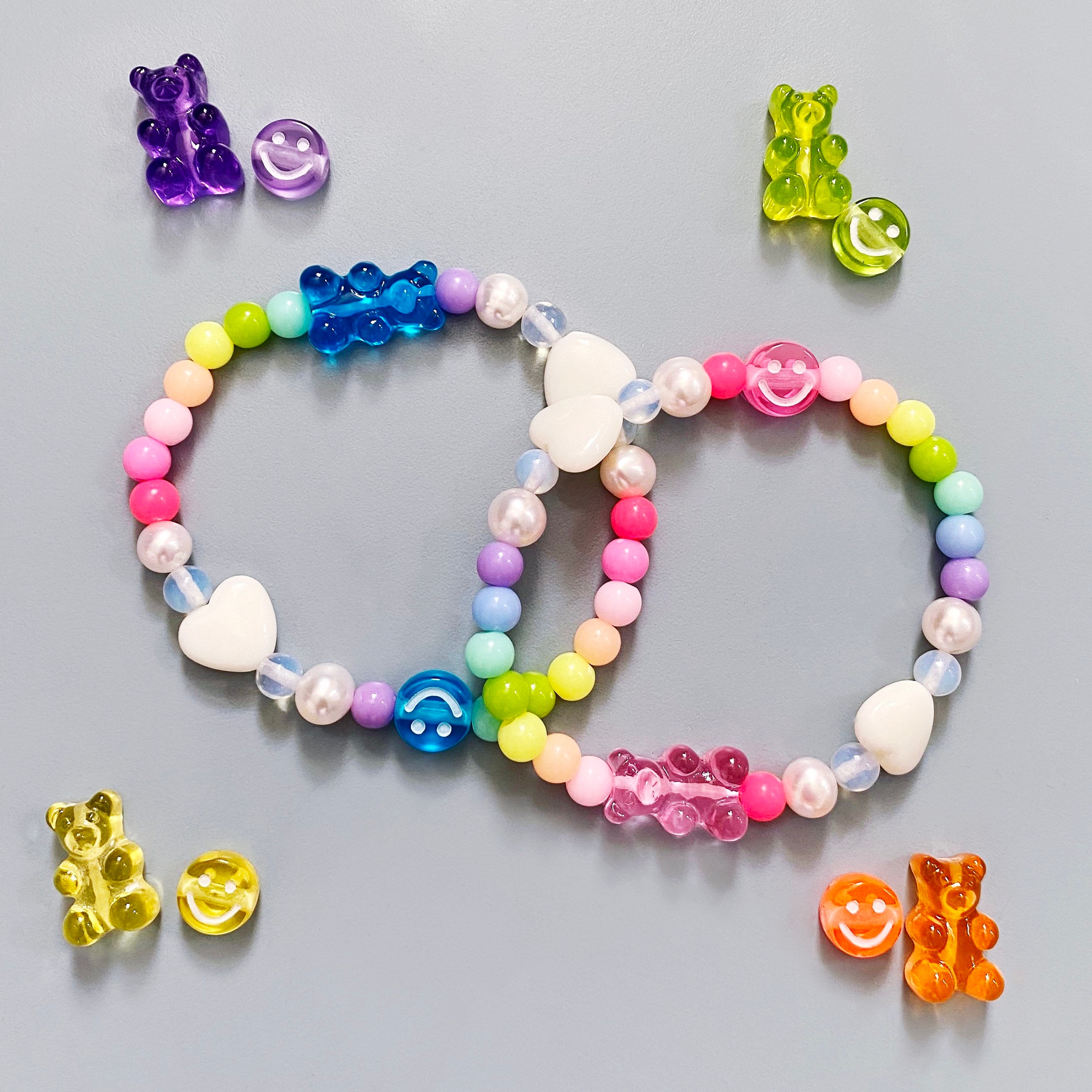 Gummy Bear Candy Bracelets With Cute Acrylic Hearts and