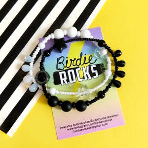 Sensory fidget bracelet. Black or White. Monochrome. Anxiety relief. Sensory aid. Mixed beads.