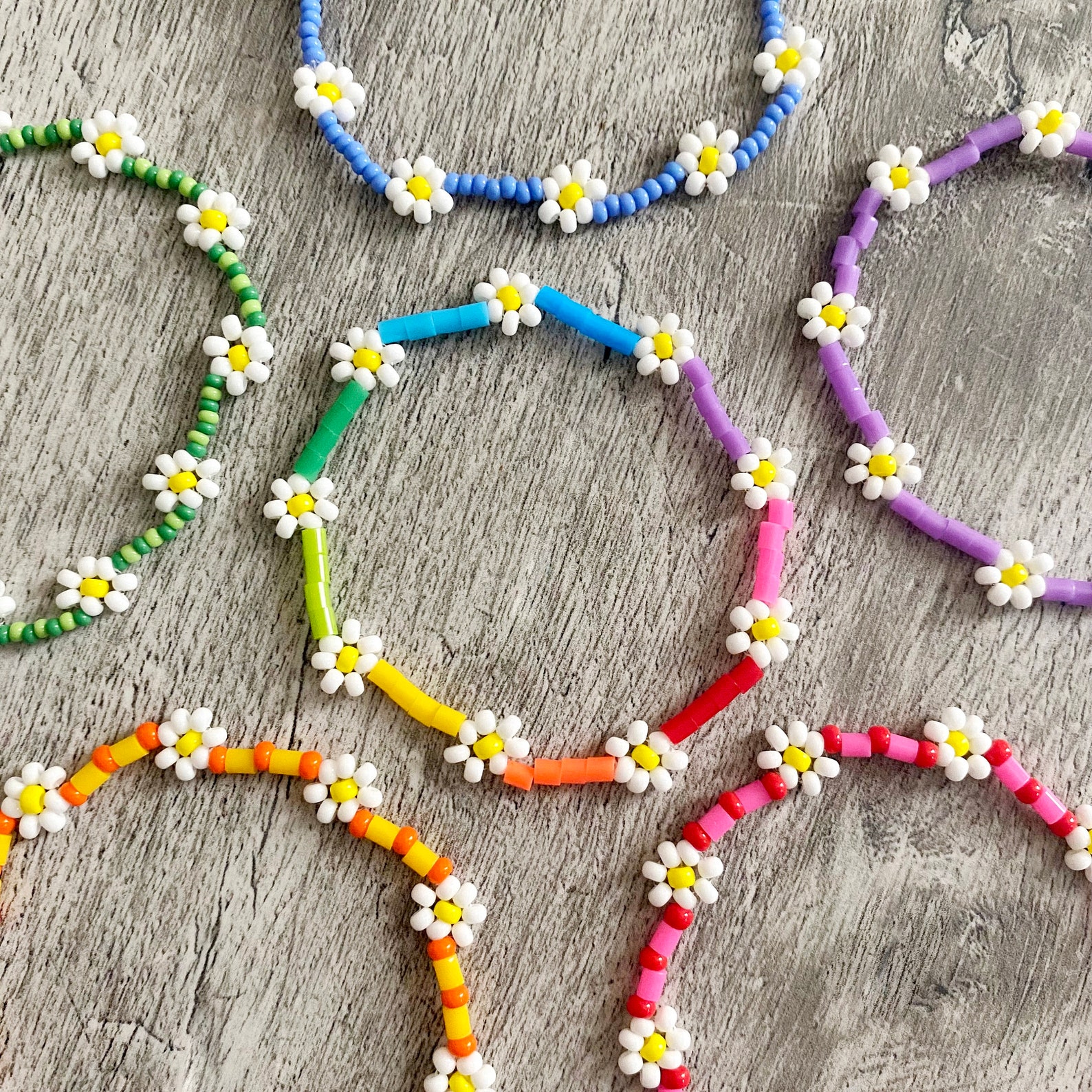 Handmade Daisy Chain Beaded Flower Bracelet. Glass or Acrylic Etsy