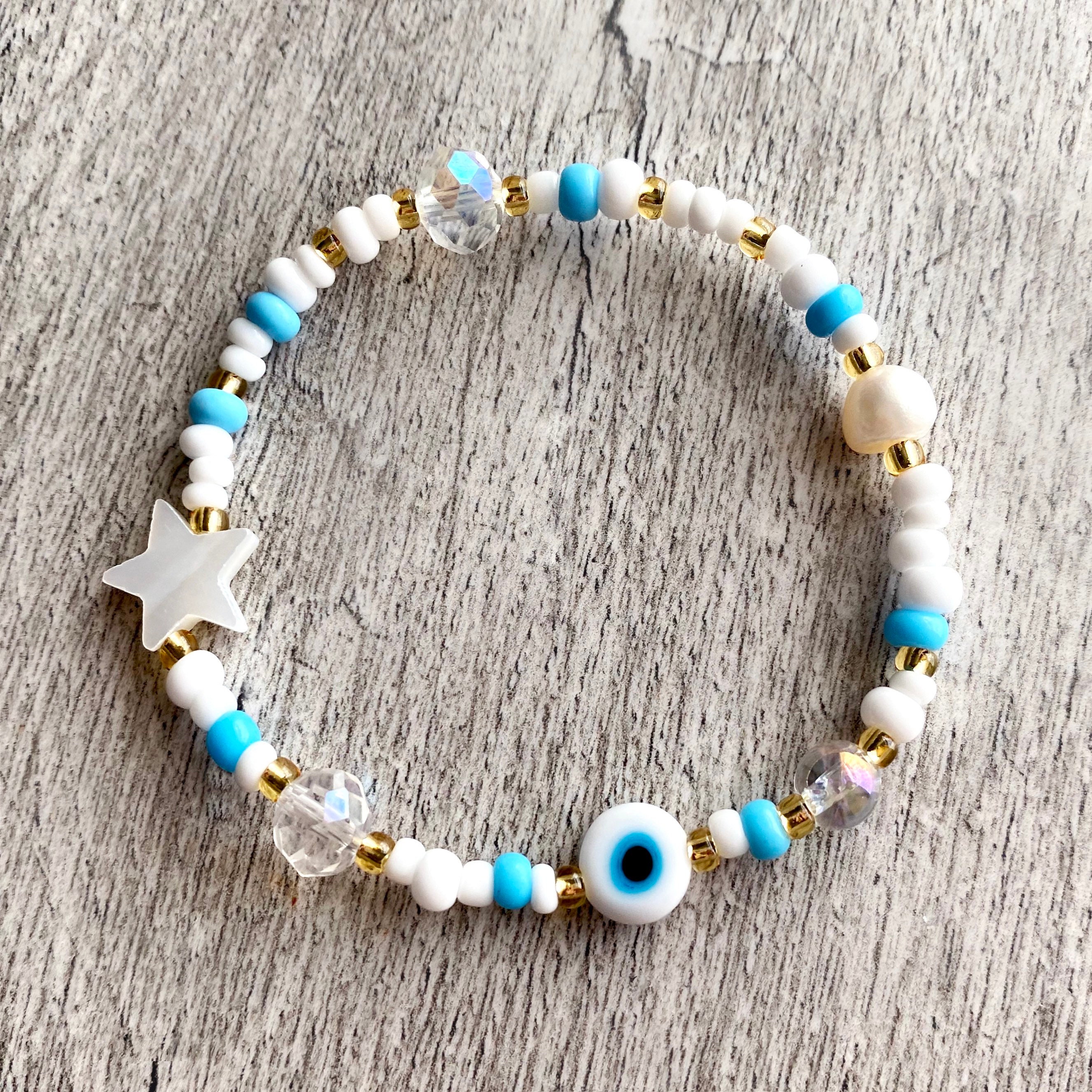 Handmade Blue Clay And Pearl Beach Theme Bead Bracelets Lot Of 2