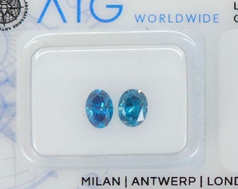 Natural Certified Vivid Blue Diamond Pair, AIG Certified .83ct Oval Shaped Fancy Vivid Blue VS Diamonds, Oval Pair Blue Diamonds