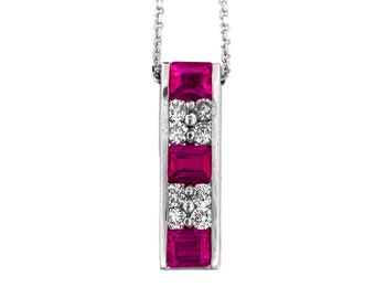 Certified Platinum Ruby Diamond Slider Pedant, Natural .77tcw Rubies and .20tcw Diamonds Set in Platinum, .97cttw 5Bar Slider Pendant