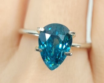 Sparkly Blue Zircon Over 5ct Pear Cut, Full Fire Deeply Saturated Blue Natural Zircon Loose, Vibrant Blue Zircon Gemstone Ready to Set