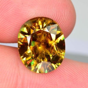 Esfena natural de fuego completo de 5,9 ct, esfena ovalada de corte maestro único de casi 6 ct, fuego agradable y tamaño increíble, titanita natural lista para engastar