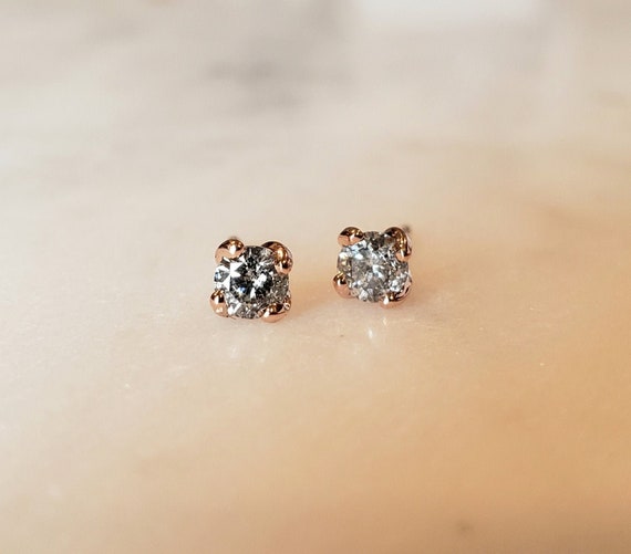 Twisted Gold Salt and Pepper Diamond Stud Earrings Dainty | Etsy