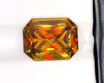 Full Fire Fancy Cut 5.7ct Sphene, Uniquely Master Emerald/Radiant Cut Nearly 6ct Sphene, Nice Fire and Incredible Size, Natural Titanite