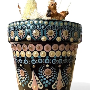 Boho Fotohalter Topf | Handbemalte Twinkle Kanne | Mini Schreibtisch Dekor für Büro | Boho Arbeitsplatz Geschenk