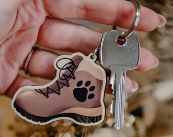 Hiking Boot Wooden Dog Keyring