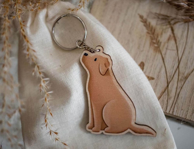 Labrador Wooden Dog Keyring Yellow